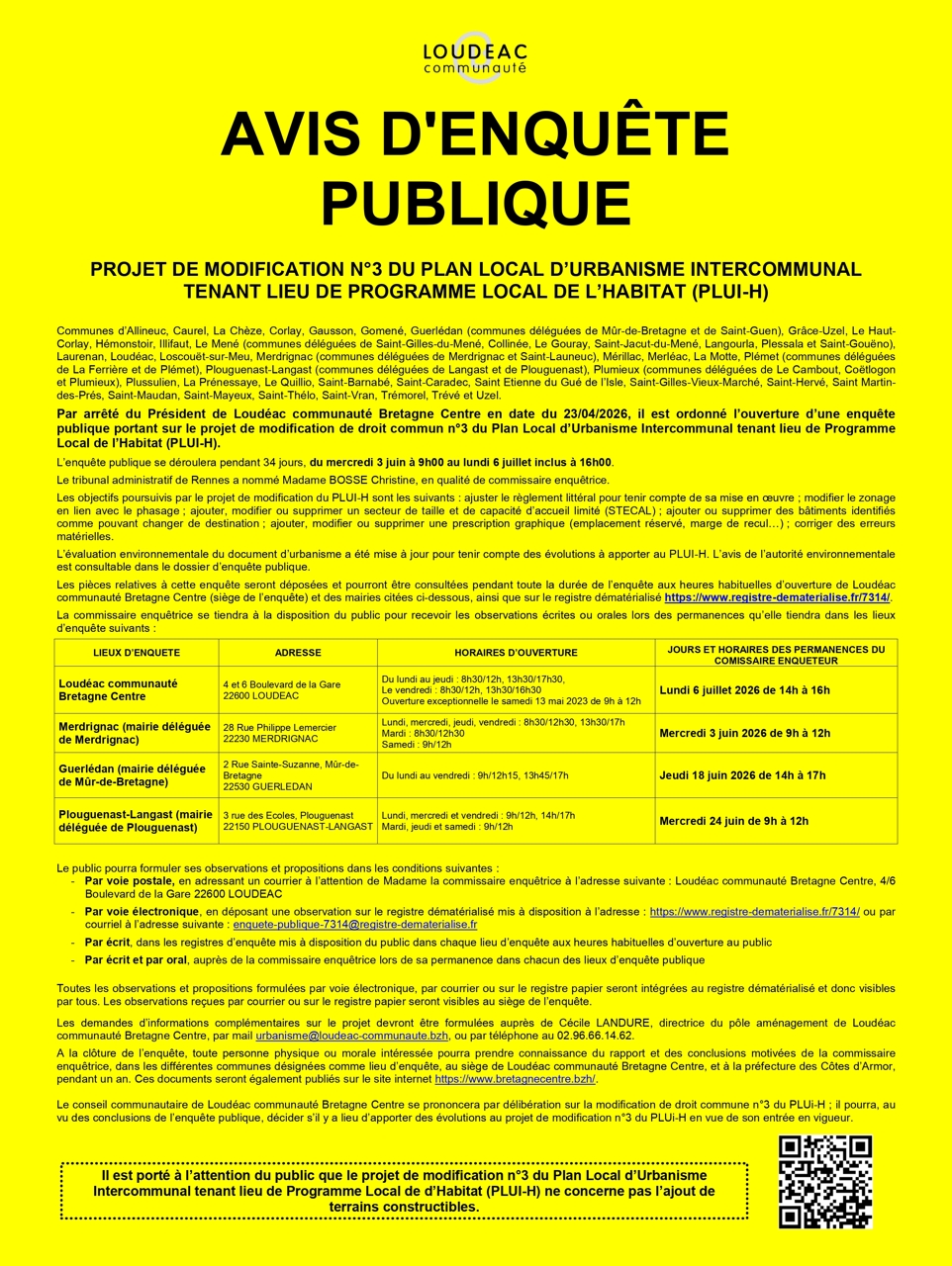 permanences en mairie de Loudéac Communauté, de Merdrignac, de Guerlédan et de Plouguenast-Langast<br />
