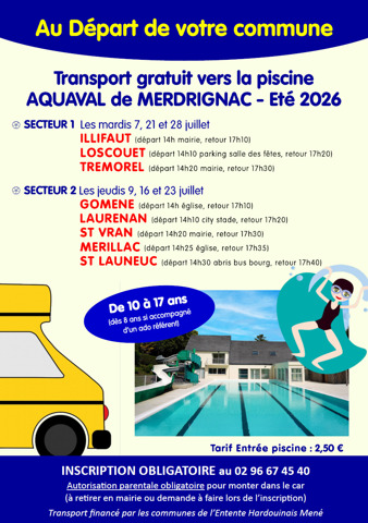 Transport gratuit vers la piscine