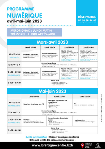 programme ateliers numérique  avril et mai Merdrignac