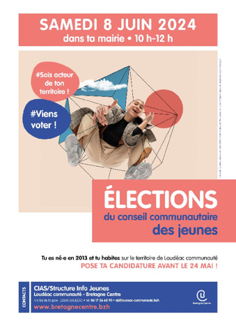 tu es né(e) en 2013 ? tu es acteur de ta commune  et tu souhaiterai faire parti du conseil communautaire des jeunes ? pose ta candidature avant le 24 mai en mairie du Loscouët-Sur-Meu.