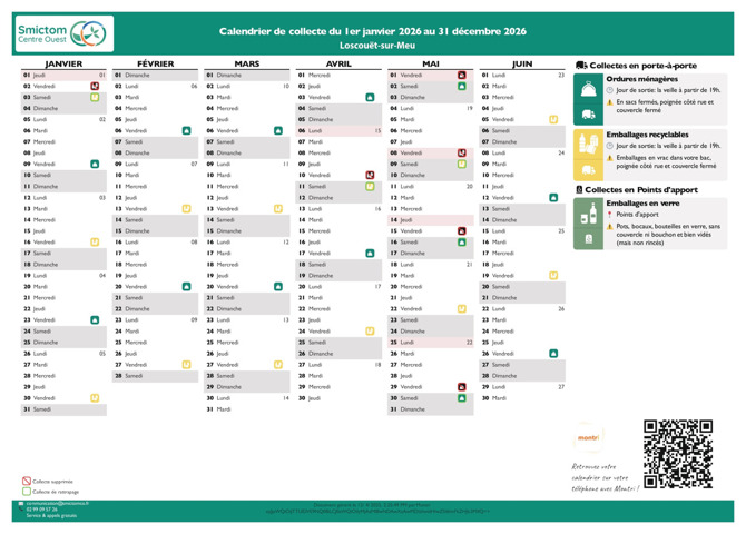 CALENDRIER DE COLLECTE DES DECHETS - ANNEE 2026