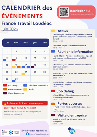 Calendrier des évènements France Travail 