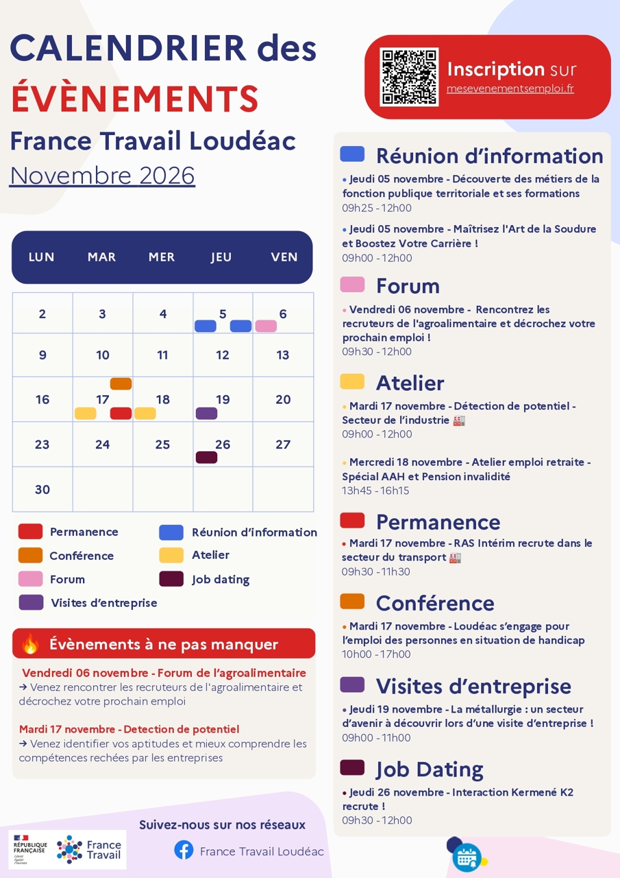 Calendriers évènements novembre 26