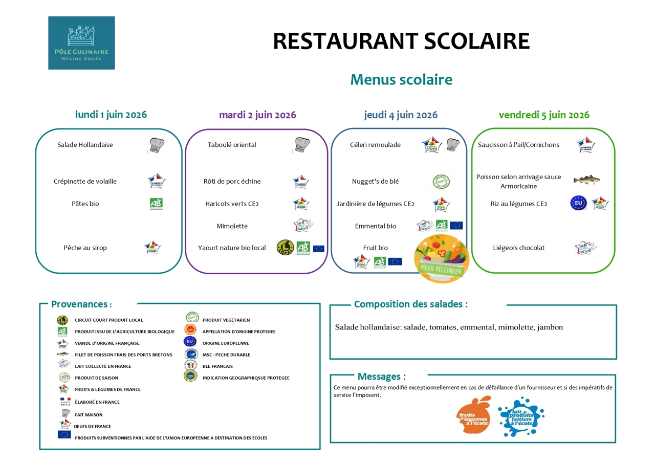MENU SITE DU 1 AU 5 JUIN 2026