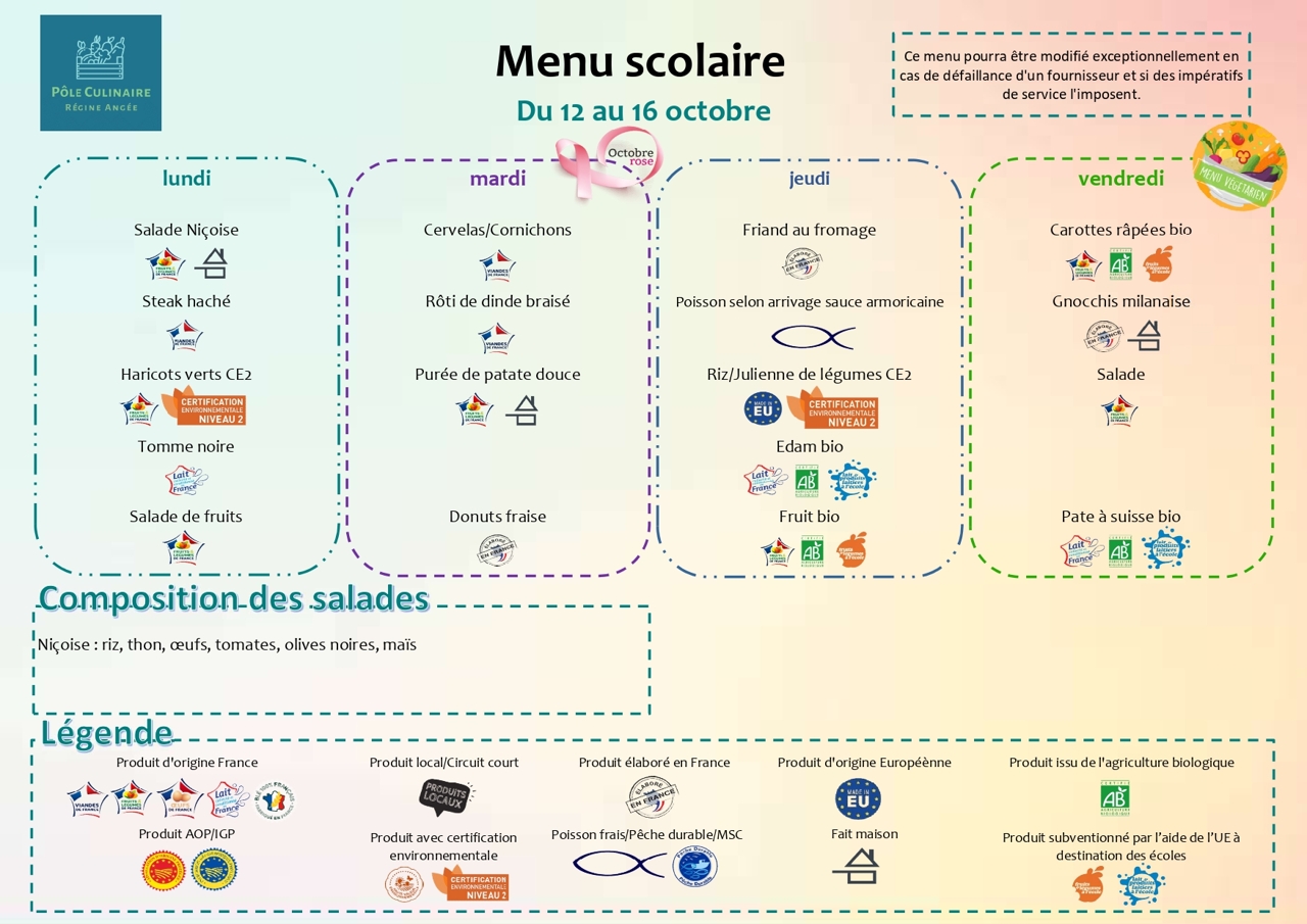 MENU CANTINE DU 12 AU 16 OCTOBRE 2026