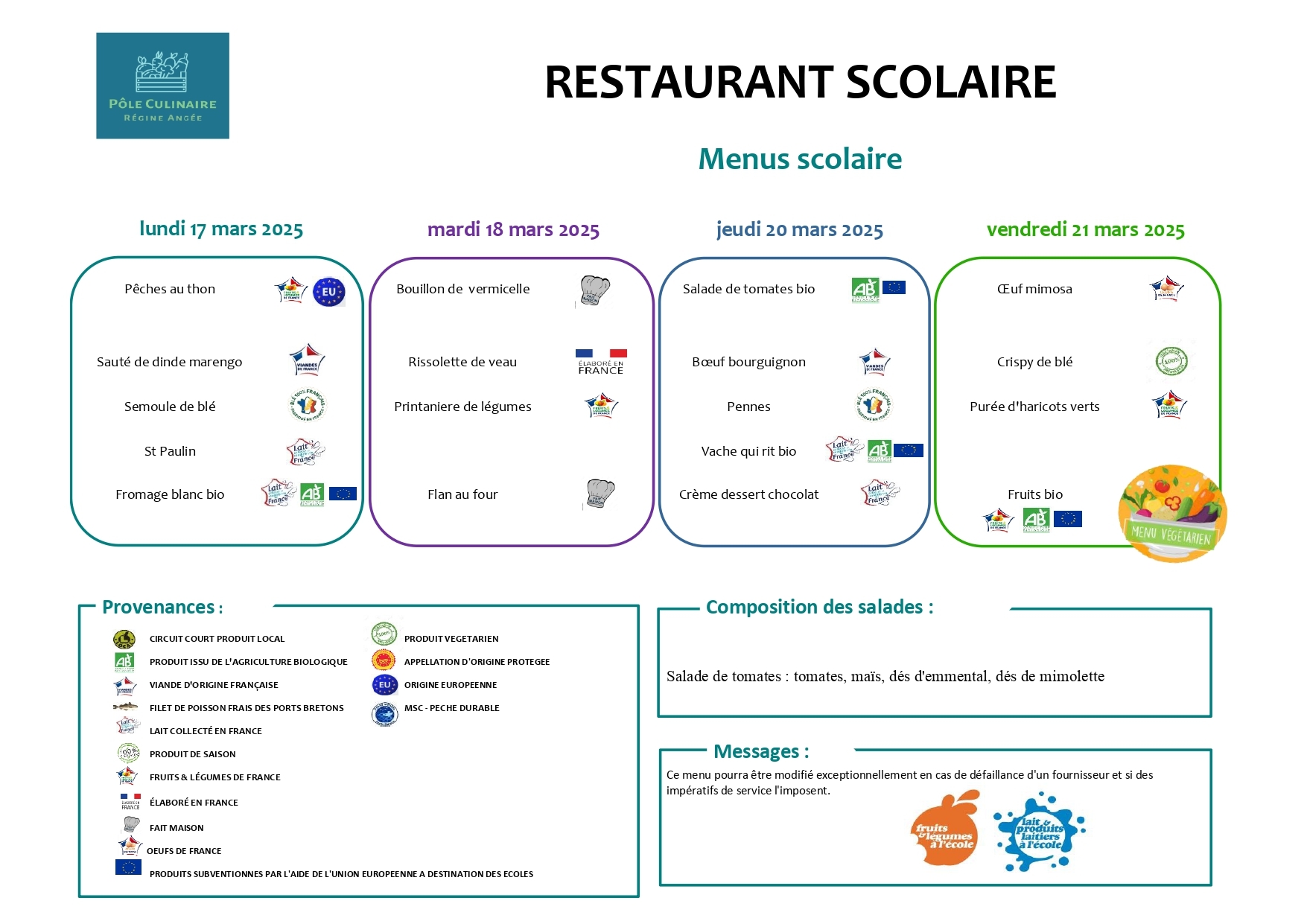 Menu végétarien vendredi