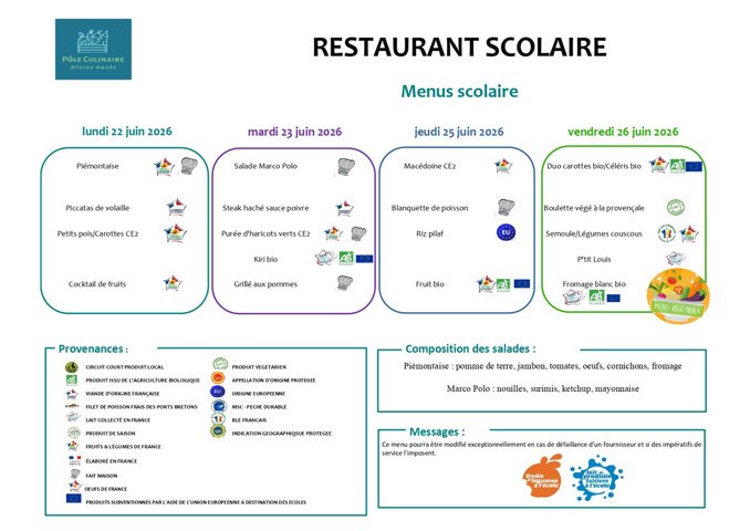 MENU SITE DU 22 AU 26 JUIN 2026
