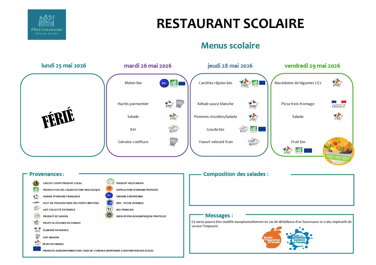 MENU SITE DU 25 AU 29 MAI 2026
