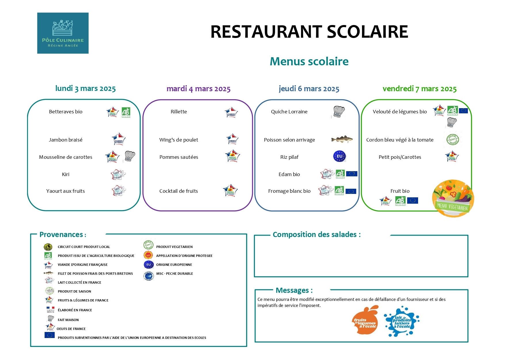 Meu restaurant scolaire du 03 au 07 mars 2025
