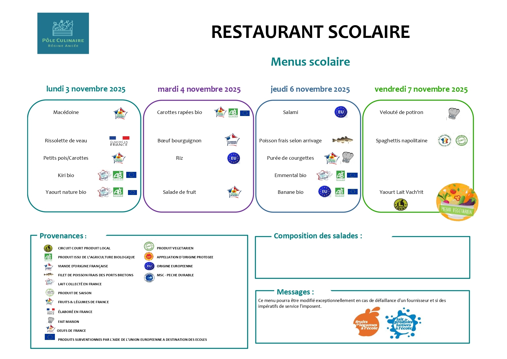 Menu du 3 au 7 novembre 2025