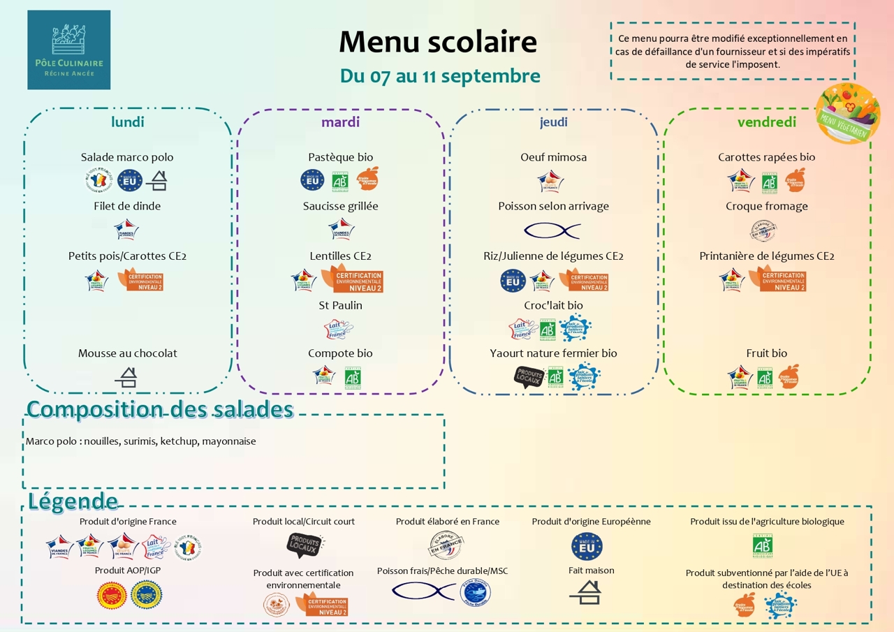 MENU SITE DU 7 AU 11 SEPTEMBRE 2026