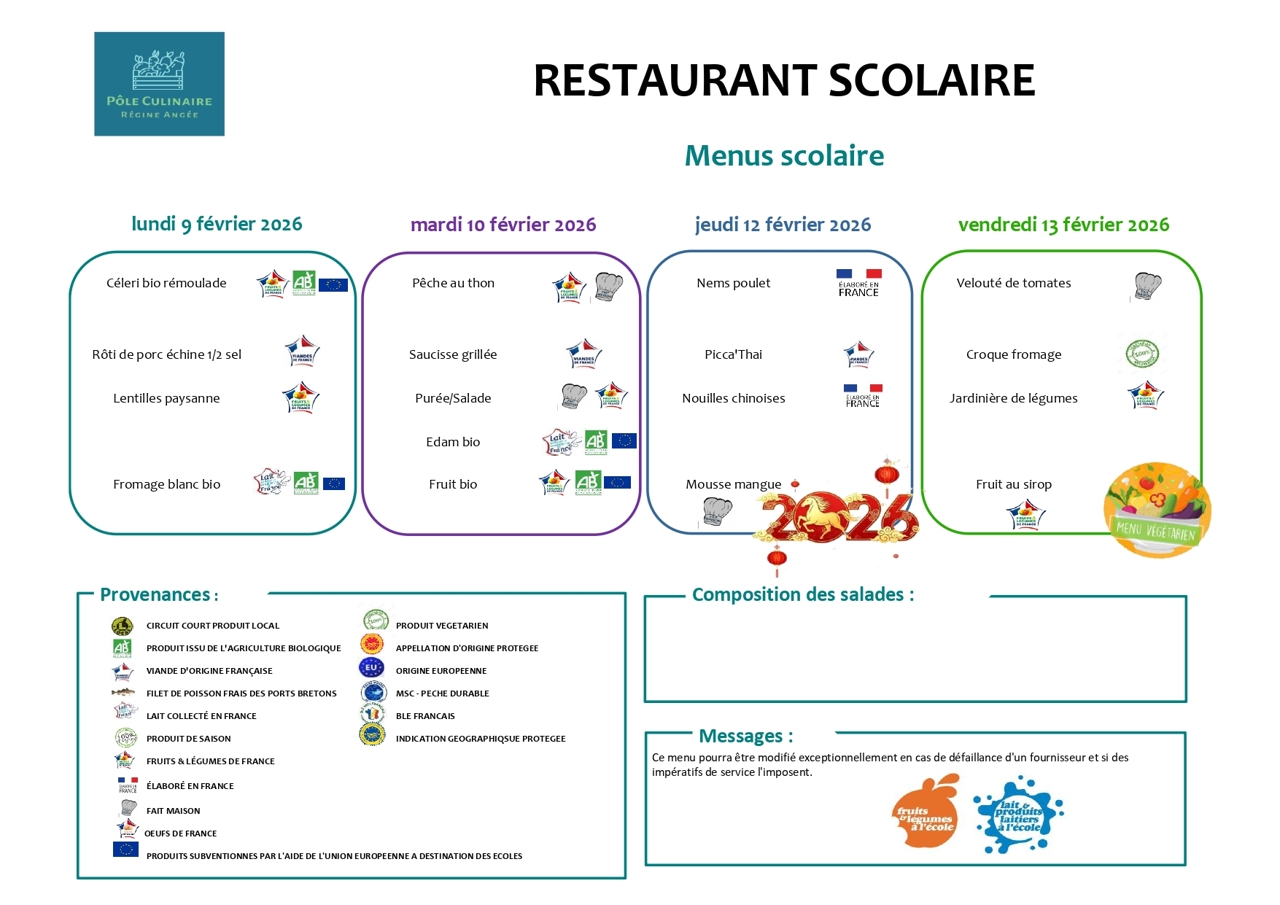 Menu du 2 au 6 février 2026