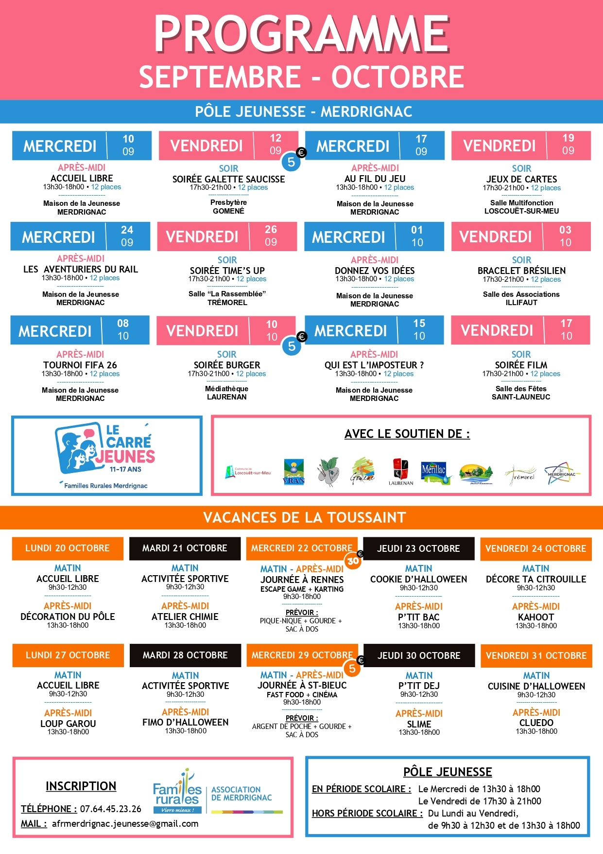programme du Carré Jeunes pour la période de Septembre / Octobre 