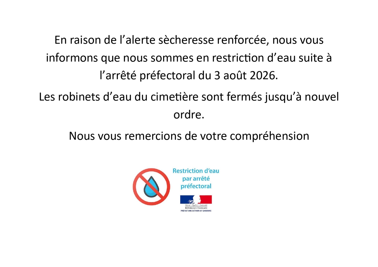 Restriction d'eau suite arrêté préfectoral du 3 août 2026
