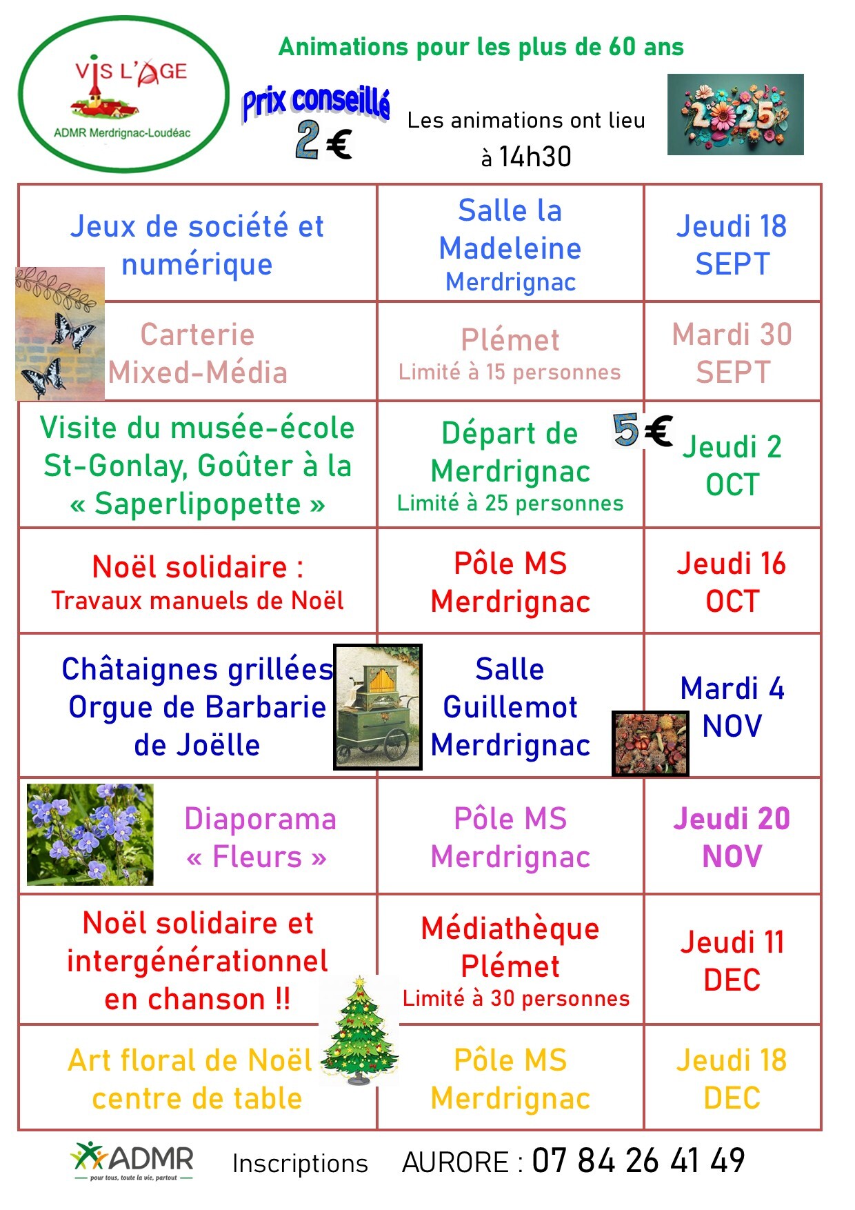 Planning d'animation Vis l'âge de l'ADMR de Merdrignac 